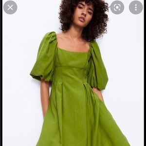 Zara green puff sleeve dress NWT